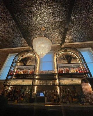 New bar in downtown Bentonville. Check out that ceiling and chandelier. Really cool