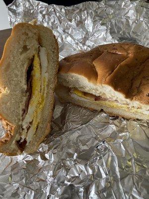 Bacon egg and cheese on a roll