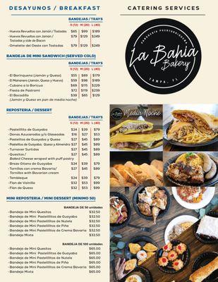 Menu La Bahia Bakery Catering Front