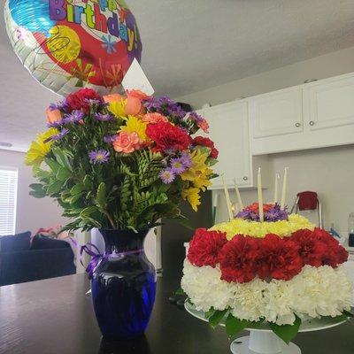 Birthday flower cake & birthday arrangement.