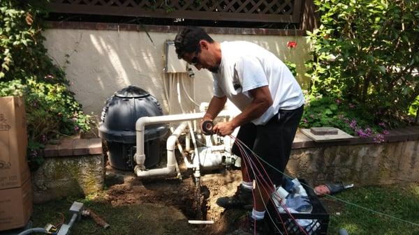 Pulling new wire for equipment.The junction box had corroded away.