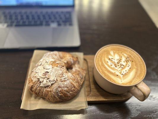 Flower Latte and Almond Croissant