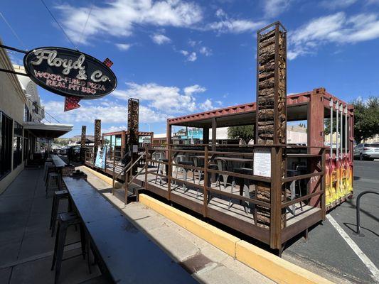 Unique outside sidewalk dining area.