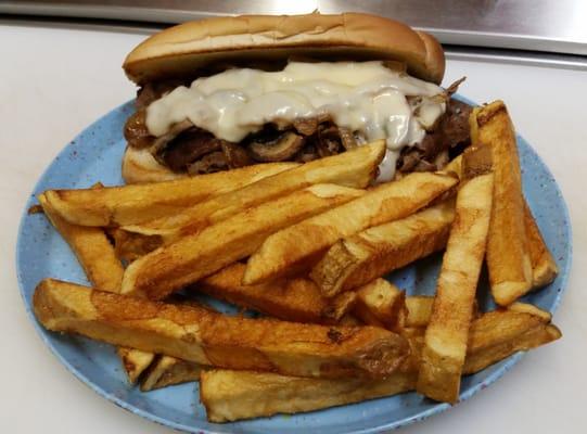 Philly Steak & Cheese w/ Fries. $6.99