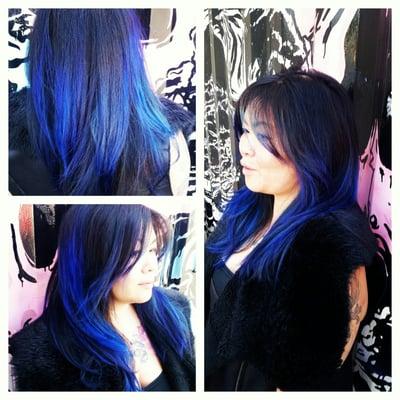 Electric blue balayage and haircut by megan