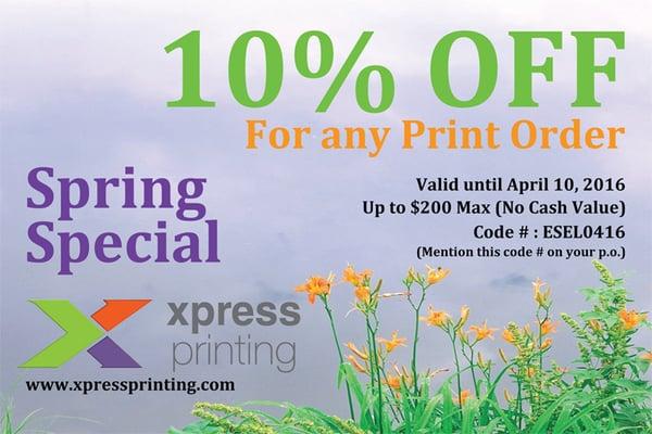 10% promo code for xpress printing