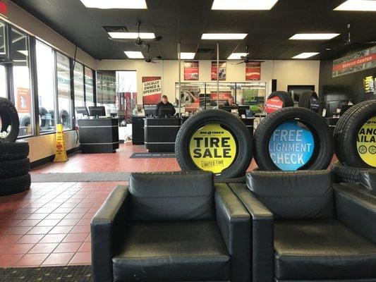 Waiting area with magazines and tv while you wait