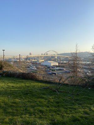 Views of Fremont Bridge near the Kaiser parking structure