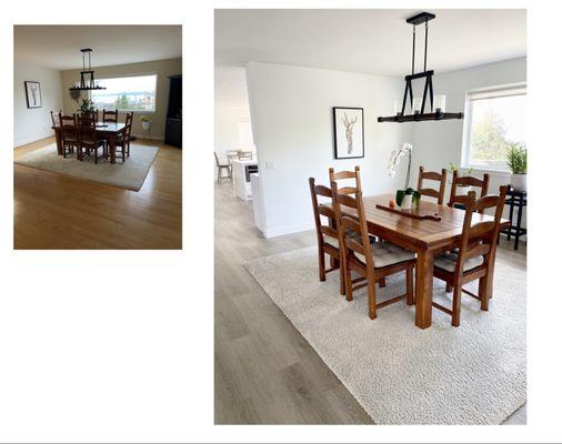 Dining area, before and after