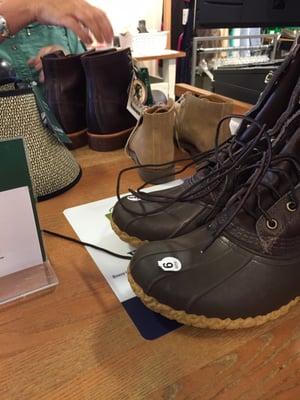 Husband's new duck boots -- already reduced to $100 with an additional 20% off! Plus no tax in NH.