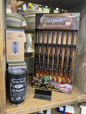 Bolt action rifle BBQ lighter and We The People Whiskey tumblers....no need to go anywhere else for Dad!