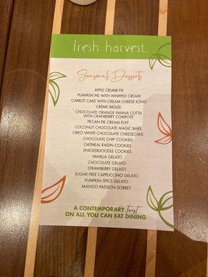 Dessert menu