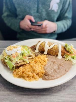 Chicken tostada and burrito combo