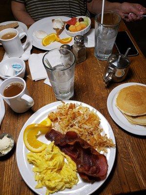 Complimentary breakfast. The bacon was killer good. They even poached eggs for Mom!