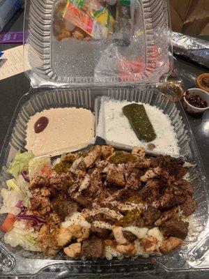 Chicken and lamb combo plate.  Thanks for being open right now.