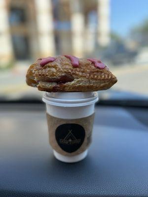 Vanilla molasses latte with raspberry scone, YUM!