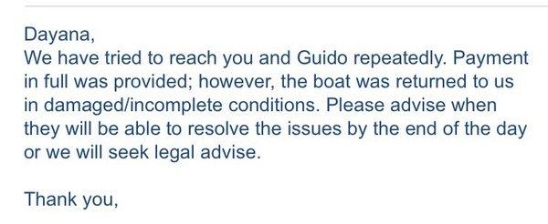 One of the MANY emails written to JP Yacht Services