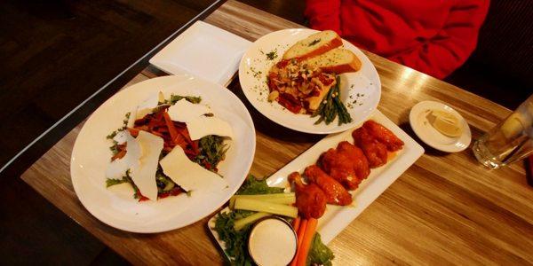 Kale salad, chicken Madeira and wings! Yum!