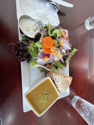 Butter Nutter Soup and Garden Salad with Blue Cheee