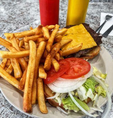 Cheese burger and fries