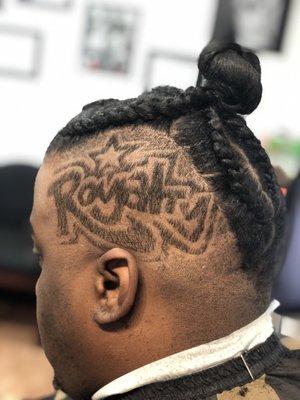 Hair art freestyle design star design royalty high steppers braids dreads man bun mohawk by MobTheBarber