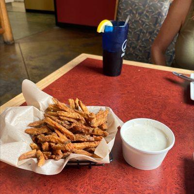 The fries are coated in chicken batter! They taste like mojo potatoes at Shakey's for reference. WINNER!