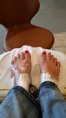 Paraffin wax included with pedicures. Leaves your feet feeling sooo soft