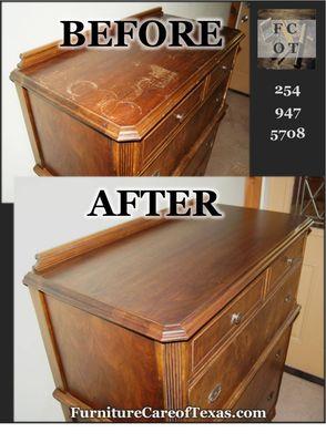 Water rings gone! A refinishing to the top of this dresser brought the piece back to life. Send us some pictures - for a free estimate