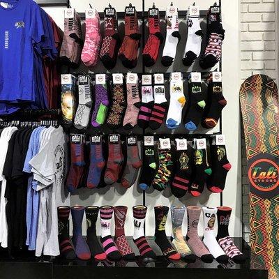 CALI Strong socks are crew length with a jacquard knit pattern of breathable cotton blend construction