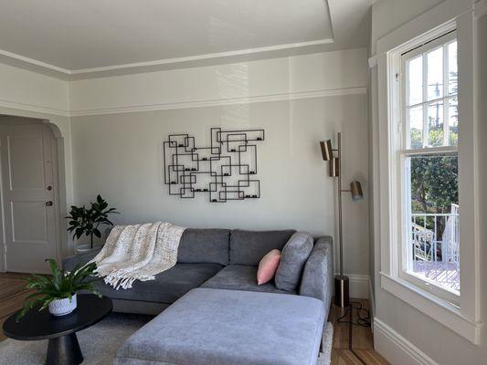 Living room staged, yet cozy.