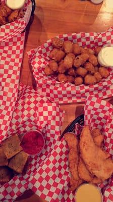 Tots, ravioli, chicken fingers. The three main food groups.