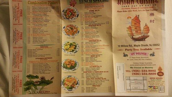 Takeout menu