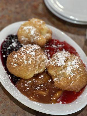 Beignets-- huckleberry, strawberry, and PEACH