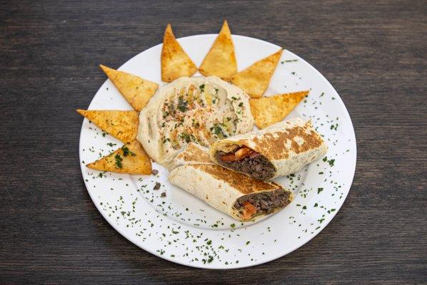 Beef Shawarma Wrap with Hummus & Pita Chips