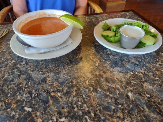 Watermelon gazpacho and side salad