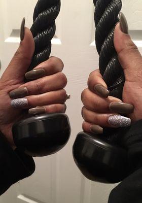 I caught a glimpse of my nails while working out & had to tell my husband to take a pic. They did a really nice job!