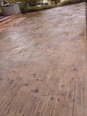 Stamped concrete I did from products I bought from concrete accessories. Wood plank. If you like it ask them for Brads number.