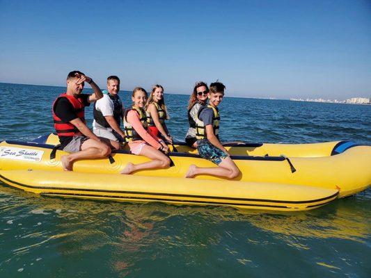 Banana boat that takes you to the bigger boat