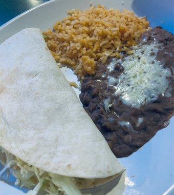 Kids chicken taco with rice and beans