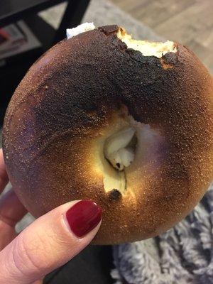 Hockey puck burnt bagel.