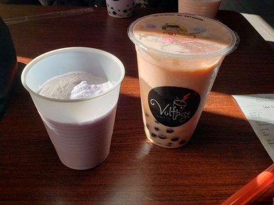 Taro coconut and mango raspberry bubble tea