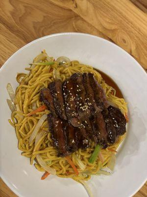 Steak + noodles