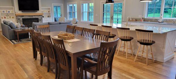 Walnut dining set, with counter stools