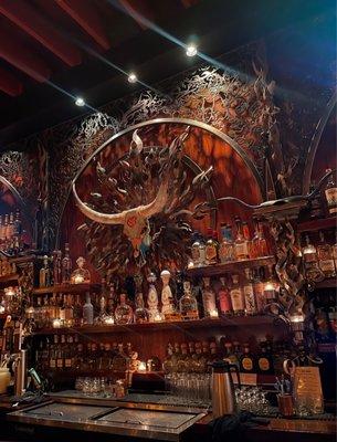 Hand-crafted metal work on the bar