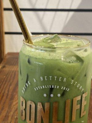 Iced Matcha Latte with Oat Milk + Honey