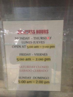 Operating hours.