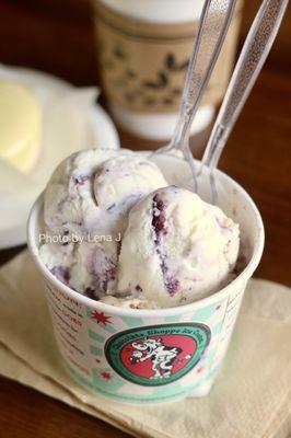 Double scoop of ice cream ($4.50) - blueberry cheesecake and iced latte-da (espresso w fudge and chocolate chunks) flavors. Very creamy