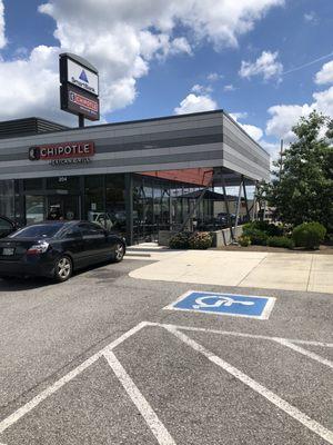 Nice outdoor seating area.  A fancy Chipotle!