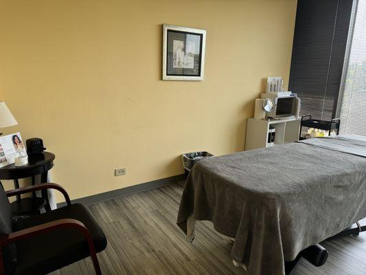 Facial room is used for basic and advanced treatments such as Acne, Anti-Aging, Micro-needling, Micro-dermabrasions,  & Body Sculpting