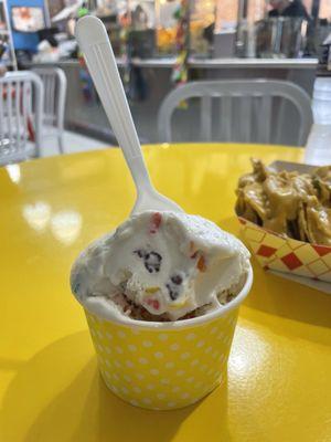 Regular sized ice cream - toasted marshmallows with fruity pebbles